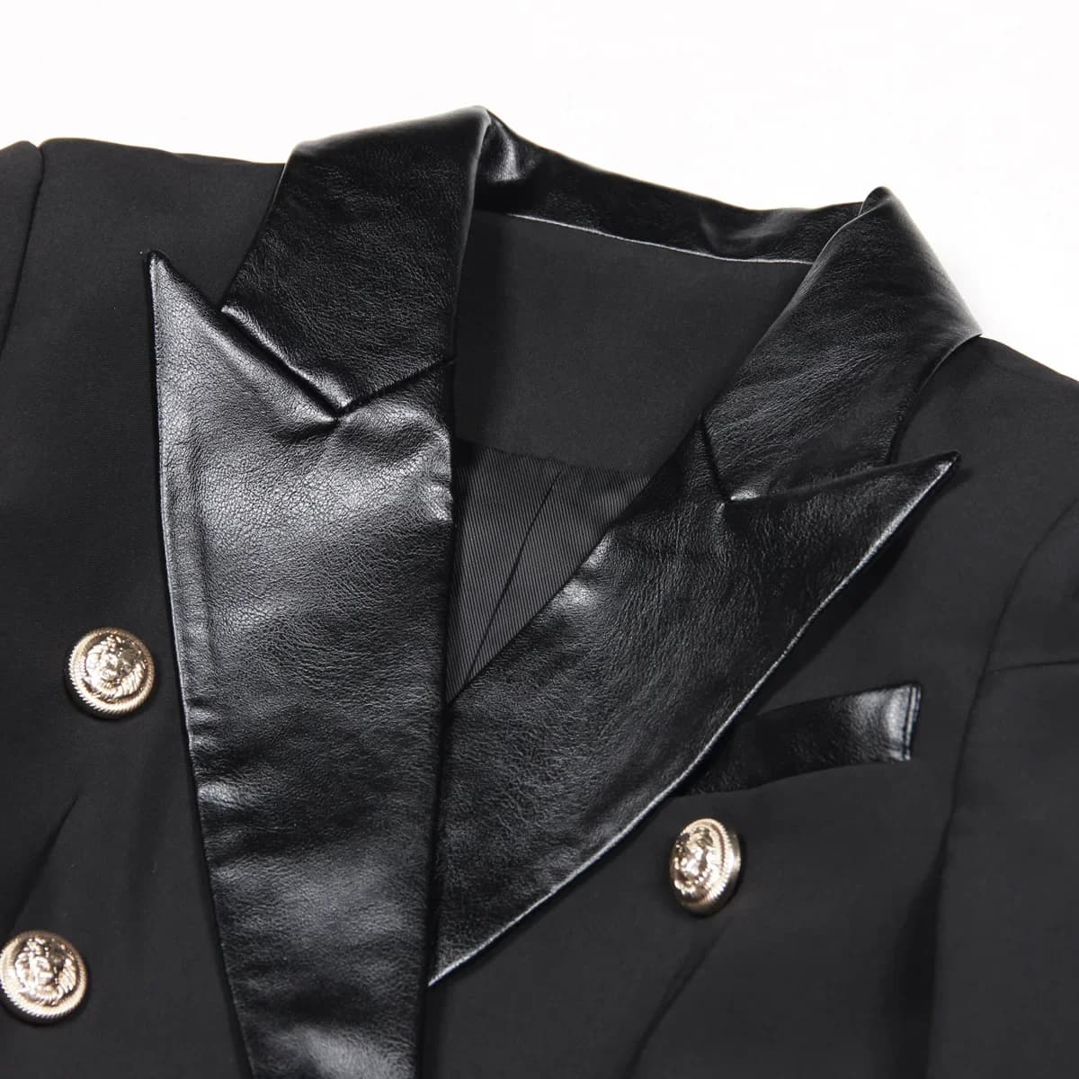 Automne hiver mode couture en cuir PU coupe ajustée à manches longues revers Double boutonnage costu