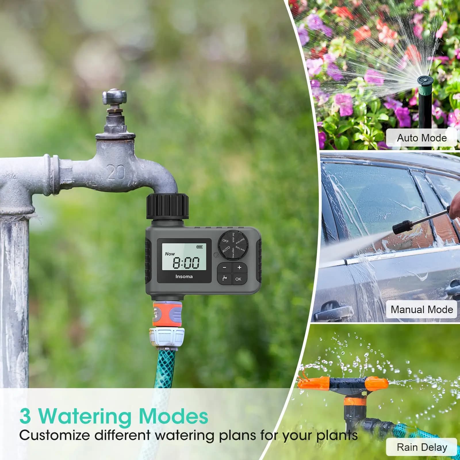 Insoma – minuterie d'eau automatique, système d'arrosage Intelligent, minuterie d'arrosage, équipeme