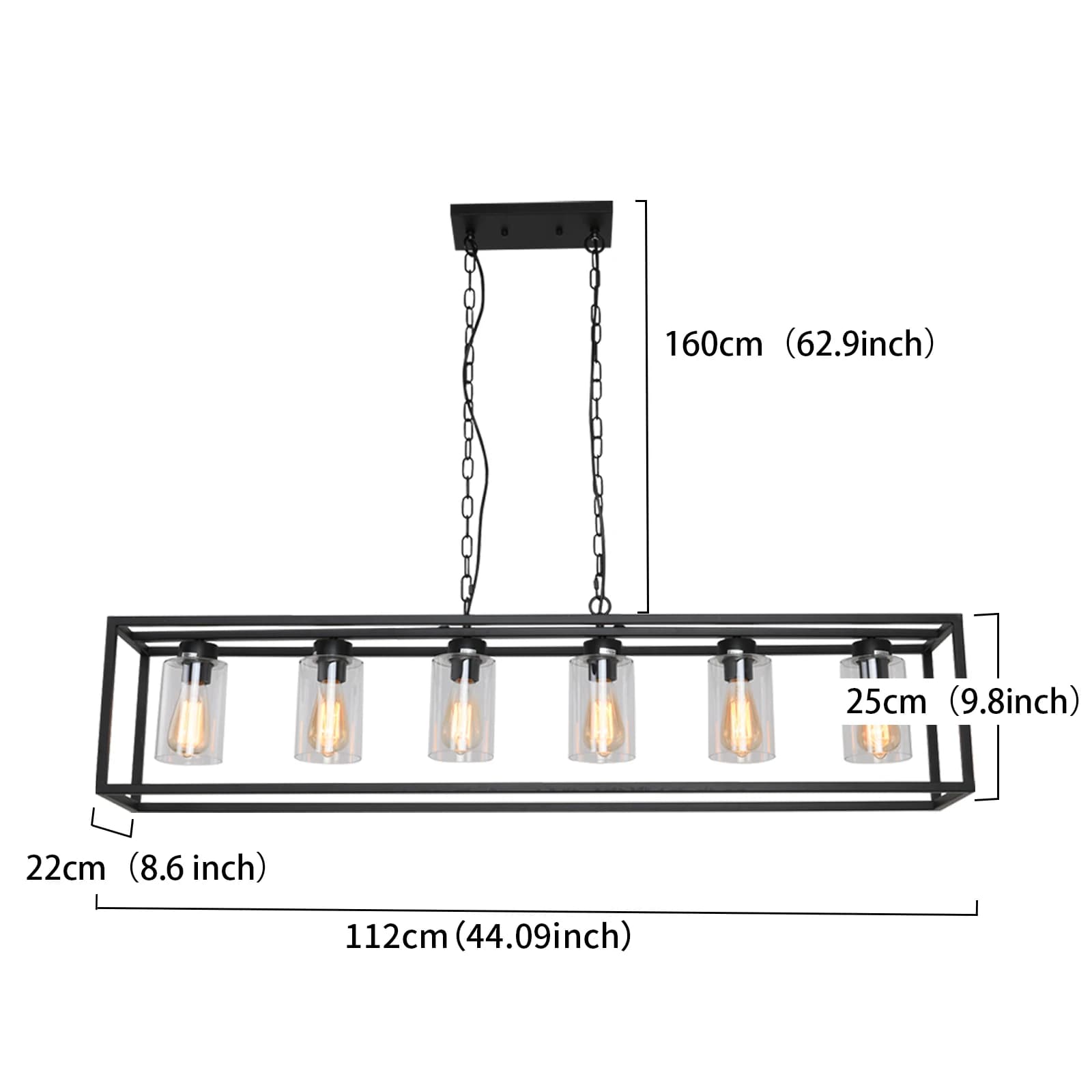 Lustres rectangulaires avec abat-jour en verre, luminaires de salle à manger, îlot de cuisine, lampe