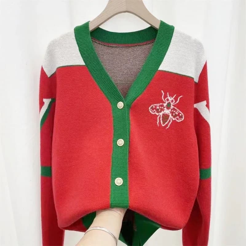 Cardigan à manches longues et col en v pour femmes, vêtements de marque de luxe, tenues en tricot, m
