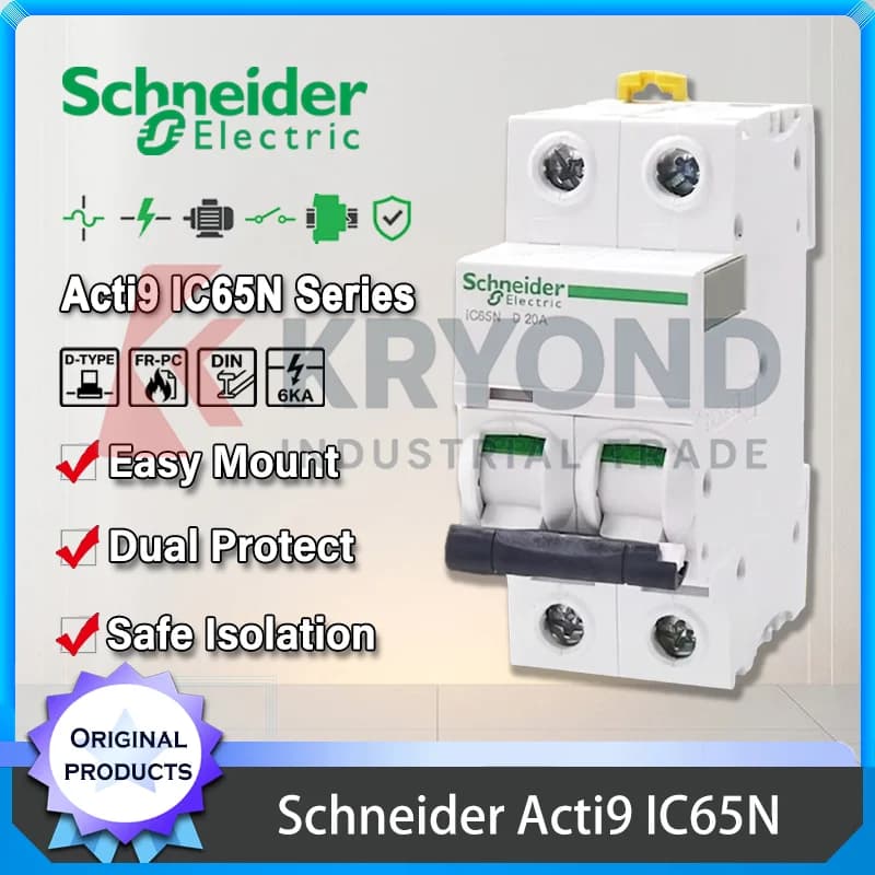 Interrupteur Schneider Acti9 IC65N MCB, protection contre les surcharges et les courts-circuits, dis