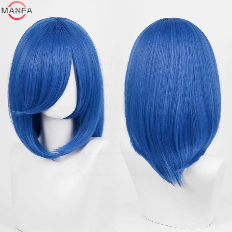 Perruque de Cosplay synthétique moyenne de base, 40cm, frange blonde, noire, blanche, rouge, rose, v