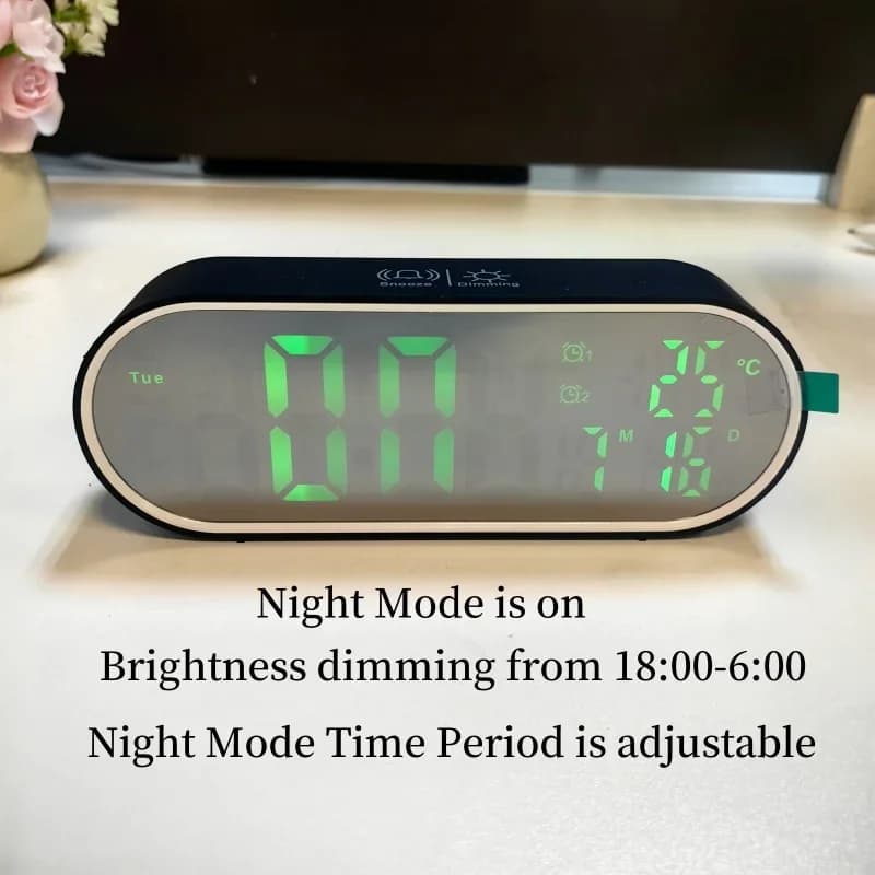 Réveil numérique température Date semaine 2 alarmes Mode nuit Snooze 12/24H Anti-déruption commande 