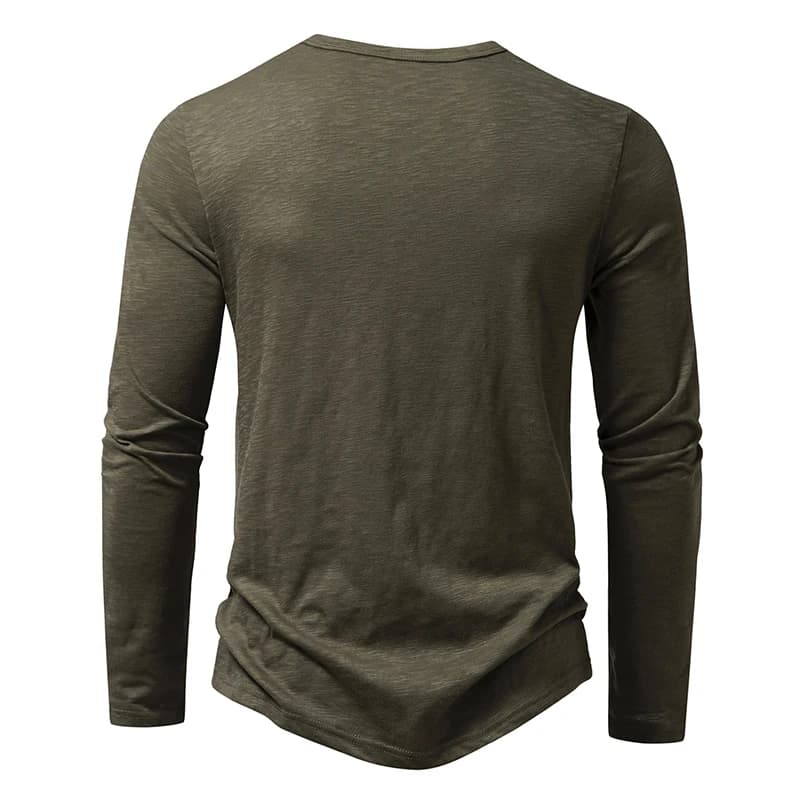 Nouveau hommes coton Henley t-shirt à manches longues T-Shirts basique décontracté bouton col respir