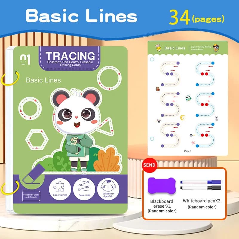 Ensemble de cahiers d'exercices réutilisables pour enfants de 34 pages avec stylo effaçable - Appren