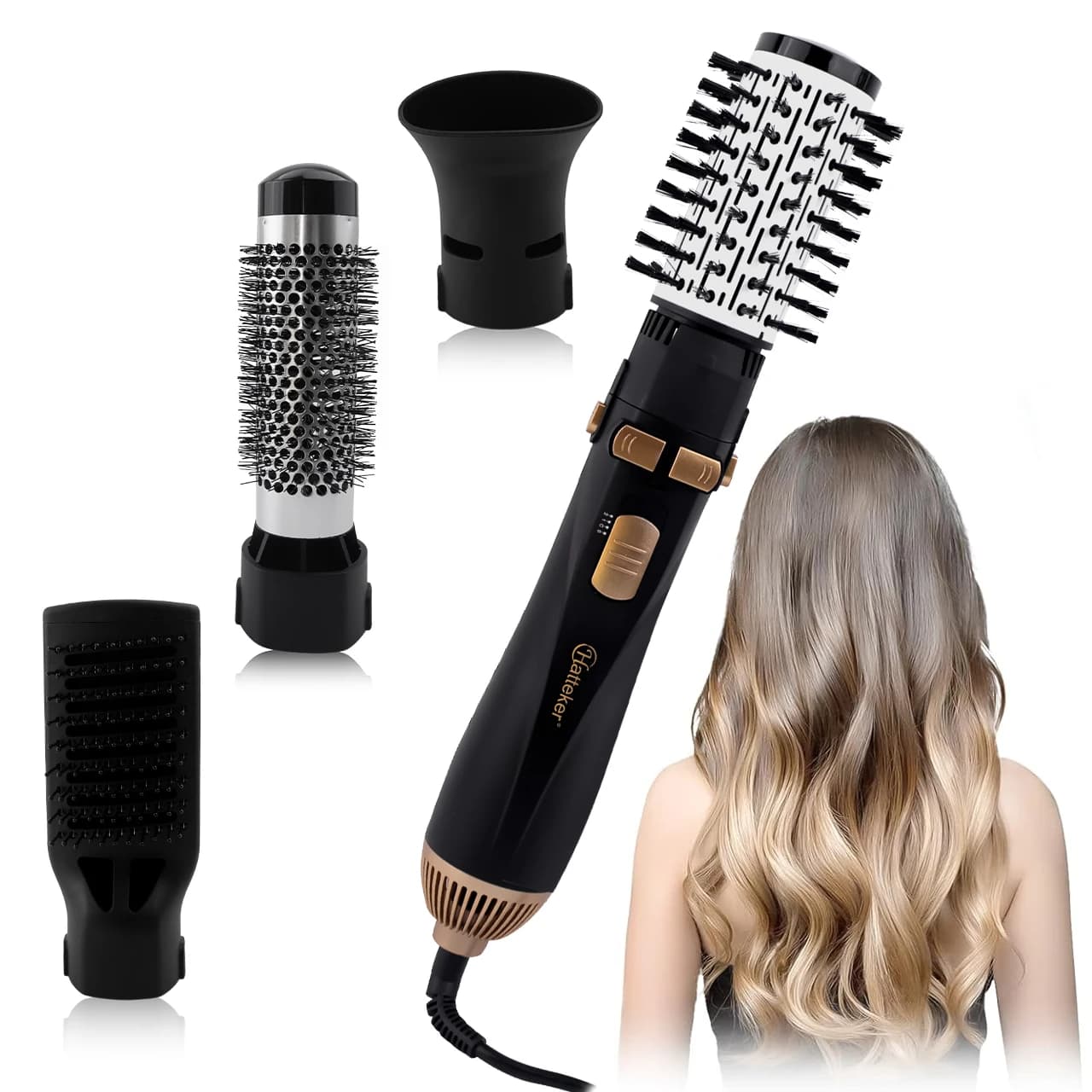 Hatteker EU 4 têtes sèche-cheveux brosse à Air chaud vent fort électrique lisseur bigoudi rouleau pe