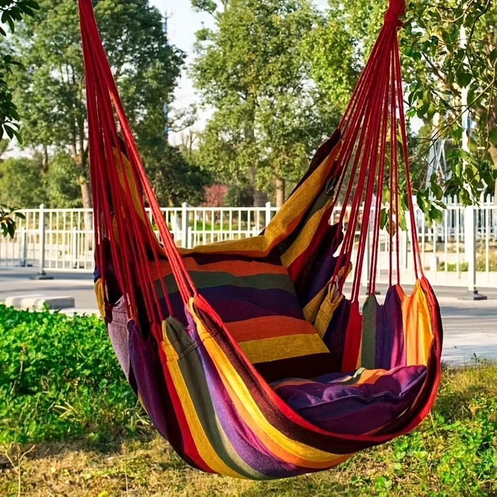 Chaise hamac de loisirs en toile, balançoire extérieure relaxante avec conception suspendue, matéria