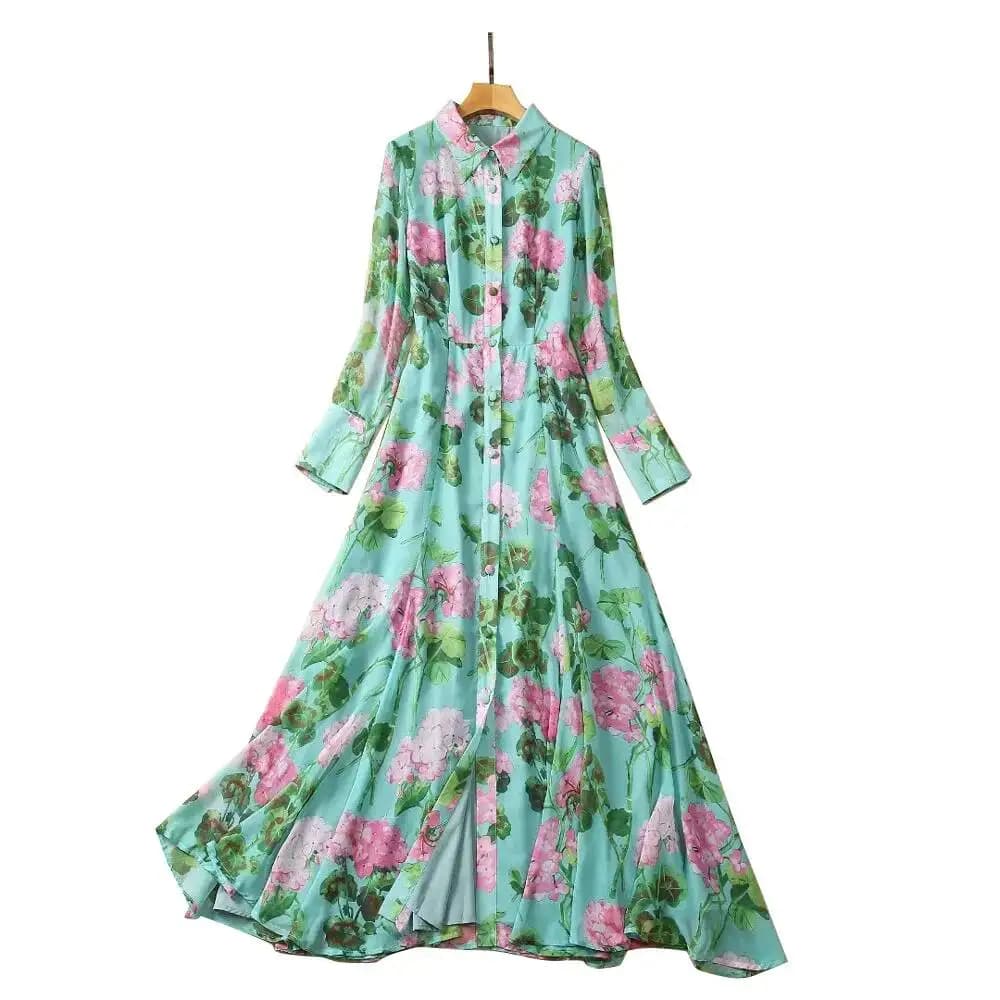 JAMERARY-Robe en mousseline de soie à imprimé floral pour femme, chemise à simple boutonnage, manche