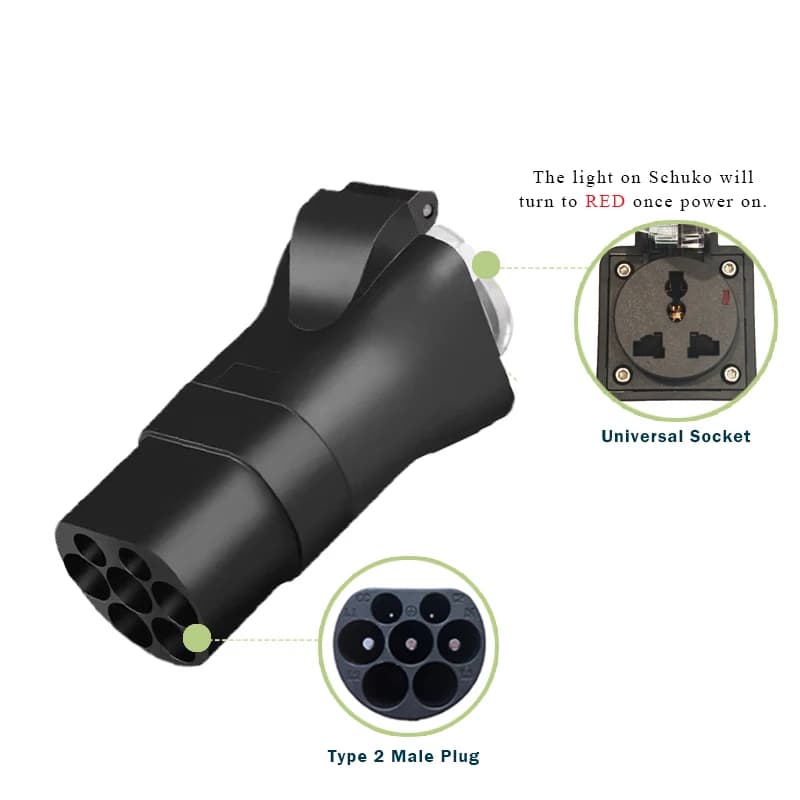 Adaptateur Type 2 Mâle Schuko 16A Mennekes Type 2 pour chargeur EV vers prise domestique européenne 
