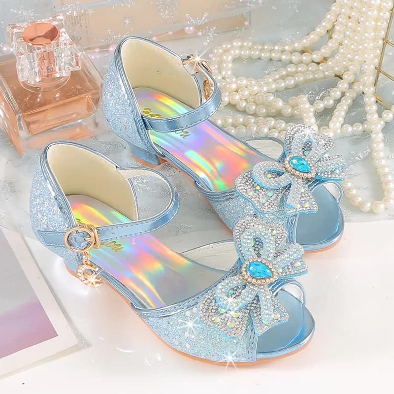 Sandales d'été à talons pour filles, chaussures à paillettes brillantes avec strass, chaussures de d
