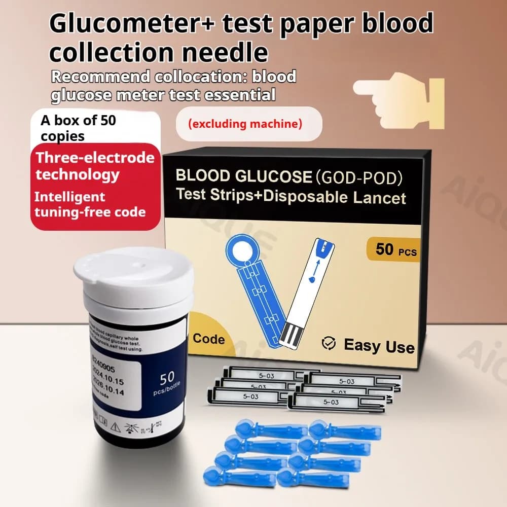 JUSTLANG – glucomètre médical, 50 jeux de bandelettes de Test, Machine à lancette pour le diabète, M