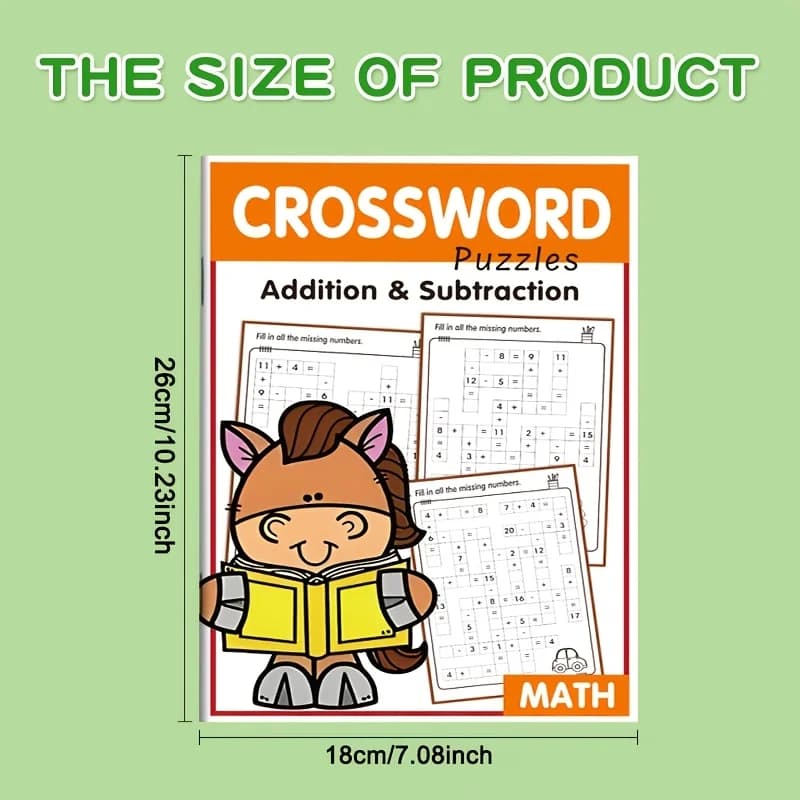 Livre de puzzle de mots croisés mathématiques pour enfants, pratique de l'addition et de soustractio