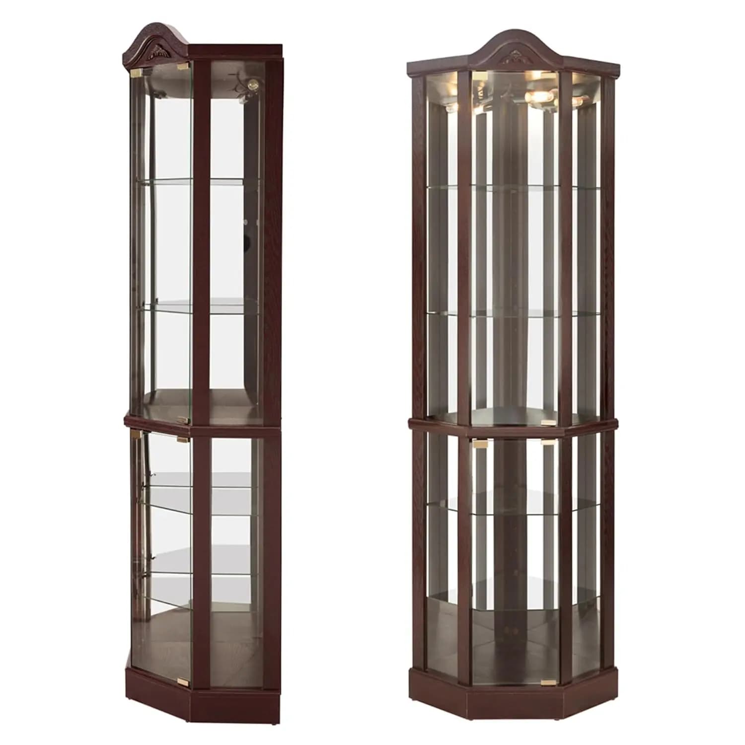 Vitrine d'angle de 71,93'' de hauteur avec éclairage pour salon, vitrine d'angle avec portes en verr