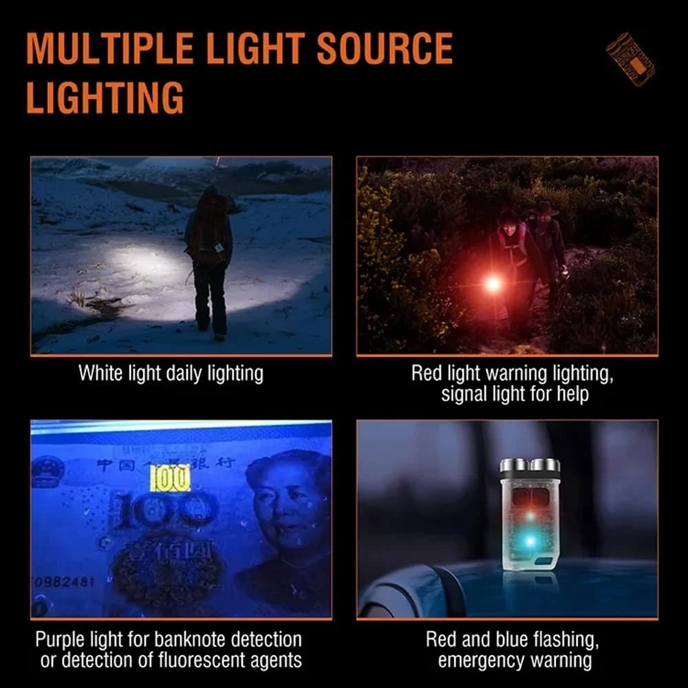 Mini porte-clés Portable lampe de poche LED TYPE C Rechargeable Camping randonnée lanterne haute pui