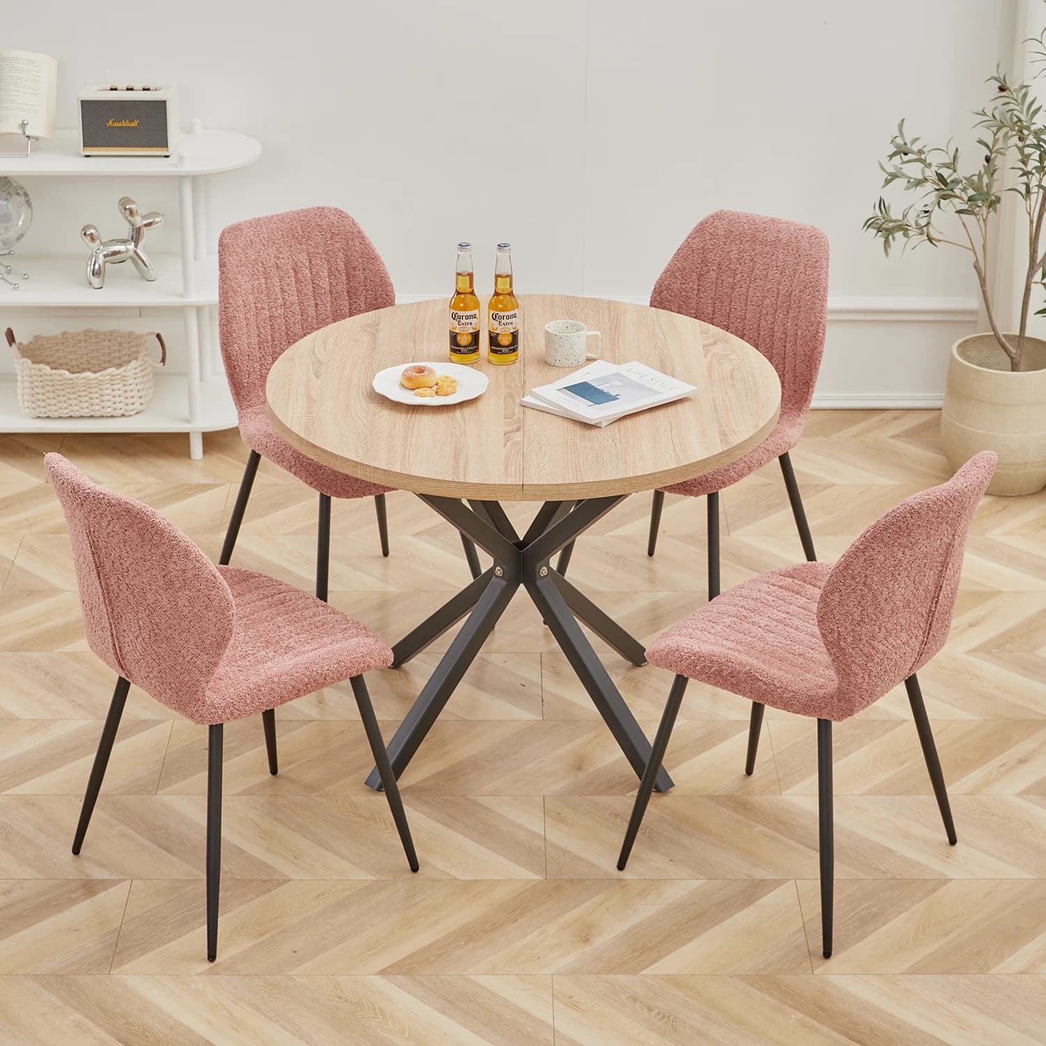 EGOONM Table ronde nordique Table en bois massif avec couvercle en bois et cadre en acier Tables bas