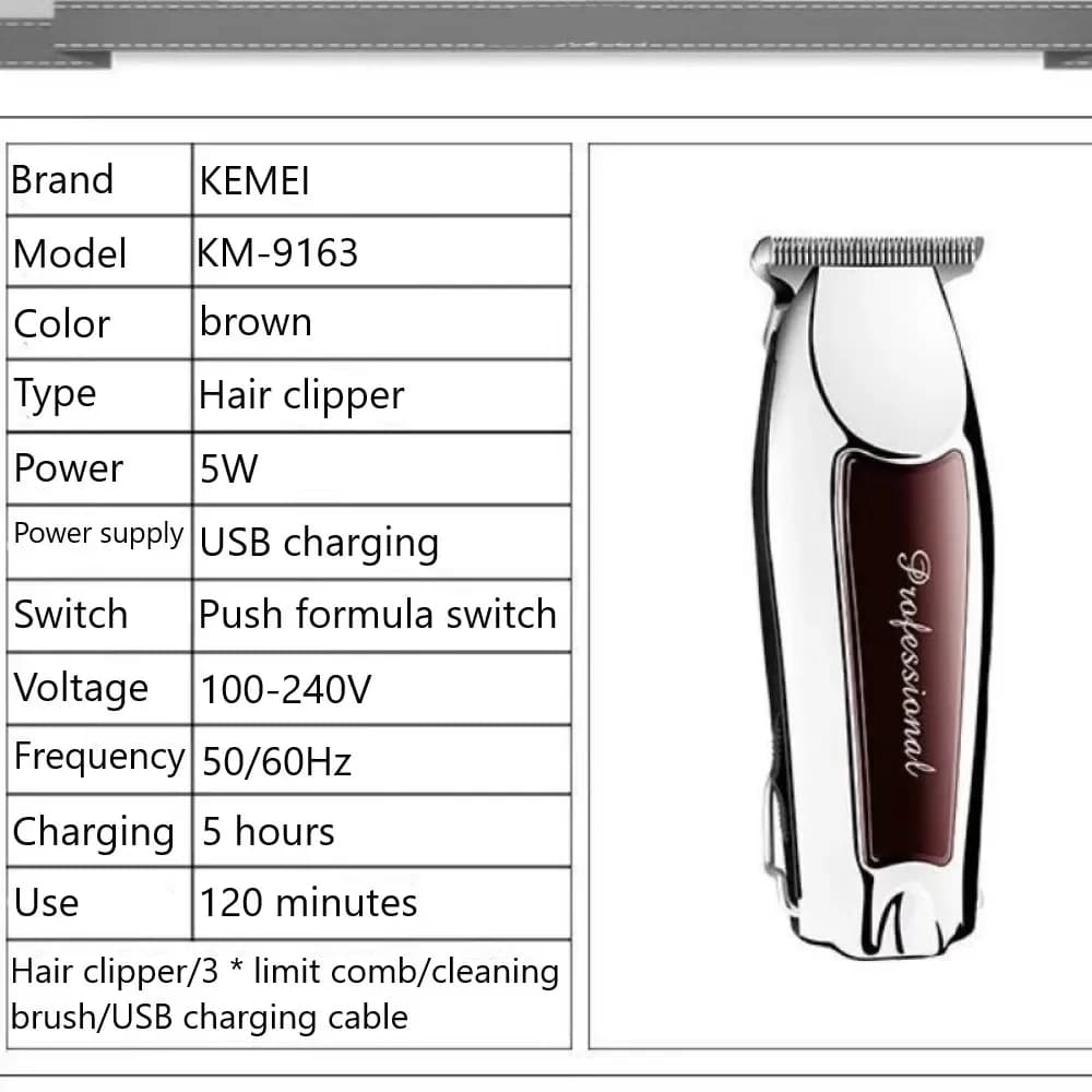 Kemei 9163 Machine de coupe de cheveux professionnelle tondeuse pour hommes finition coupe de cheveu