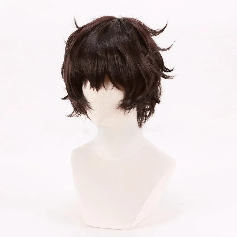 Anime Dazai Osamu perruque Cosplay brun foncé court bouclés Dazai Osamu Cosplay perruque résistant à