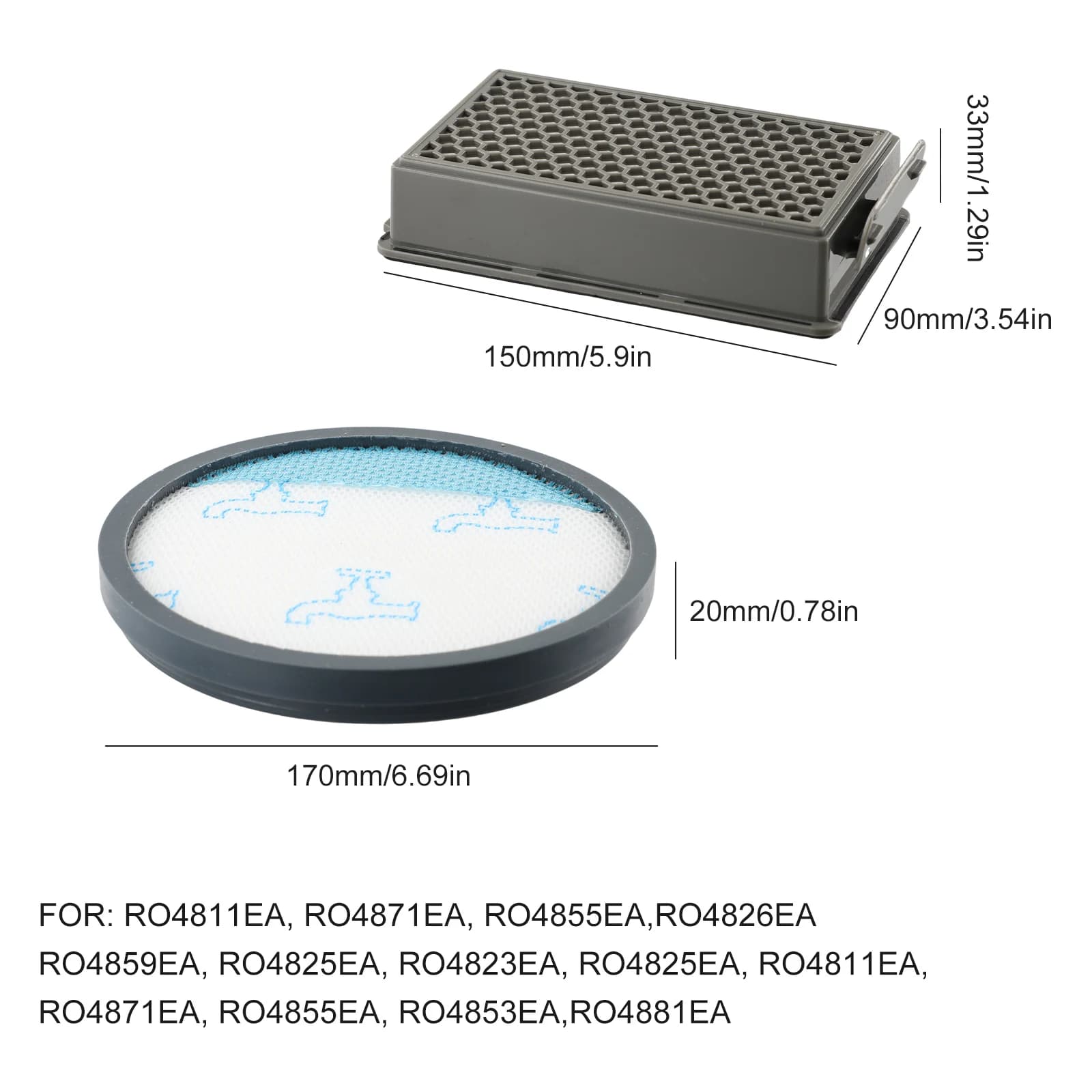 Jeu de filtres pour Rowenta, RO4825EA, Compact Power, média, RO4825, RO4871, TW48, Protection moteur
