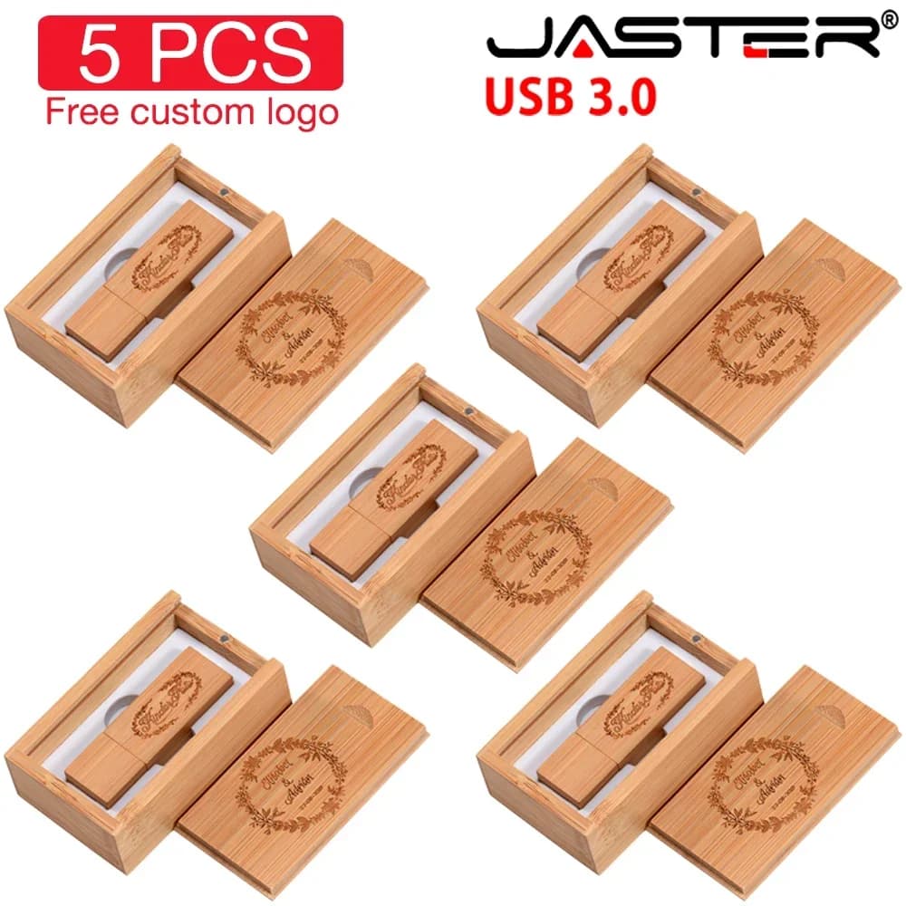 5 PCS LOT boîte en bois clé USB USB 3.0 Logo personnalisé gratuit clé USB 128GB 64GB 32GB clé mémoir
