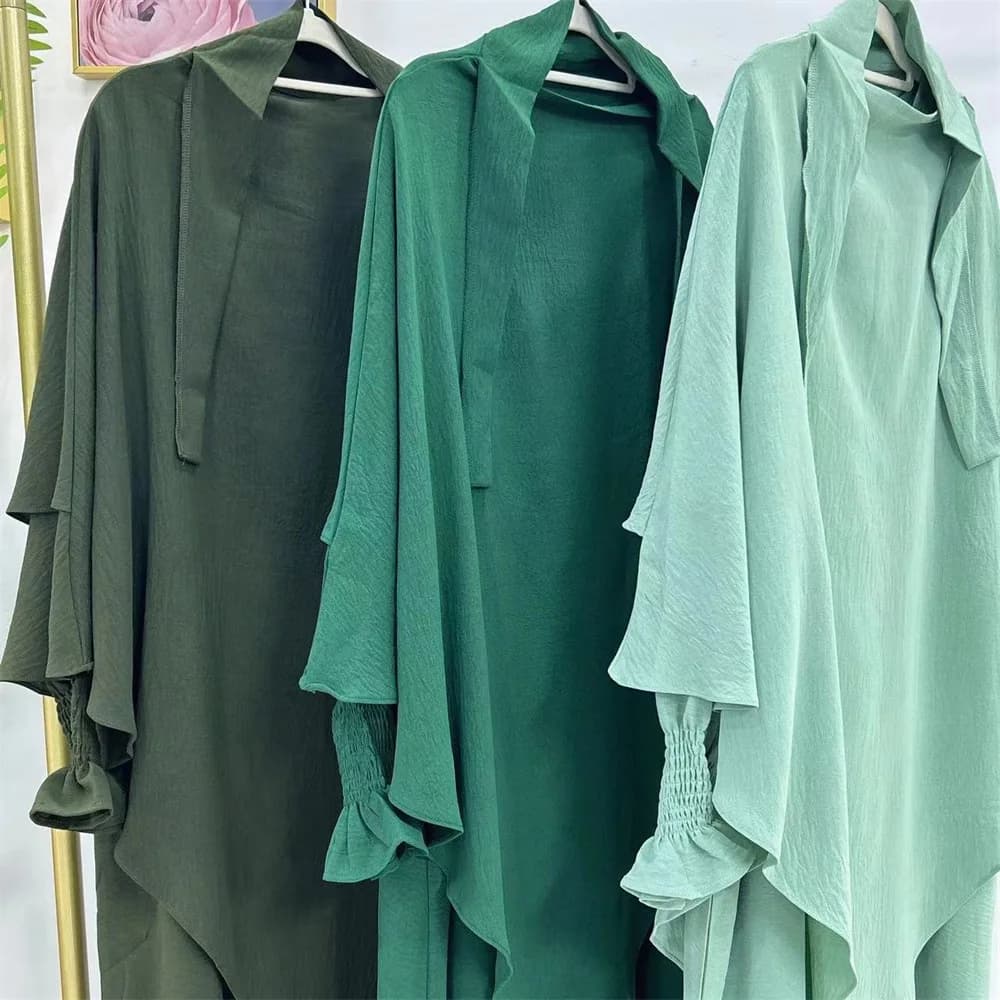 Ensemble Abaya Hijabi Khimar, robe Abaya ample à poignets smockés + foulard hijab à 2 couches, vêtem