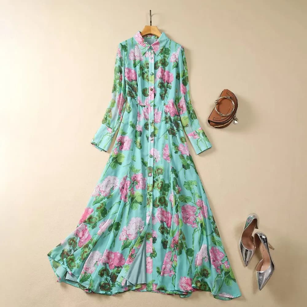 JAMERARY-Robe en mousseline de soie à imprimé floral pour femme, chemise à simple boutonnage, manche