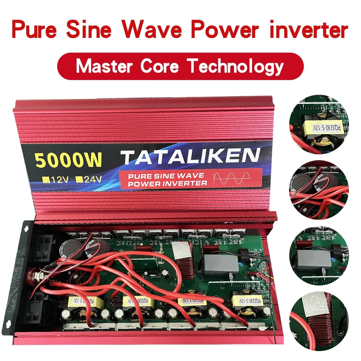 Onduleur à onde sinusoïdale Pure 2500W/3500W/4500W/5000WDC 12V/24V à AC 220V 230V, convertisseur de 