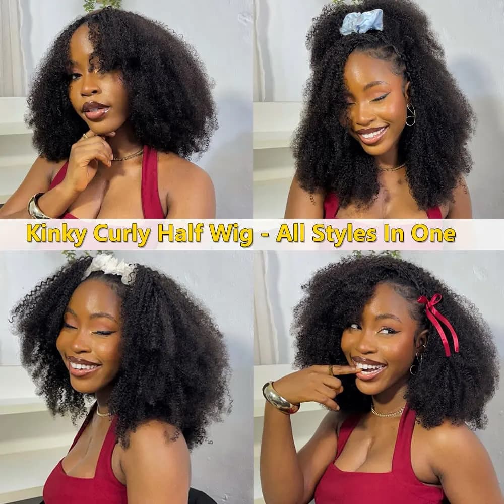 250% demi-perruque cheveux humains Afro crépus bouclés bandeau perruque mise à niveau 3 en 1 demi-pe