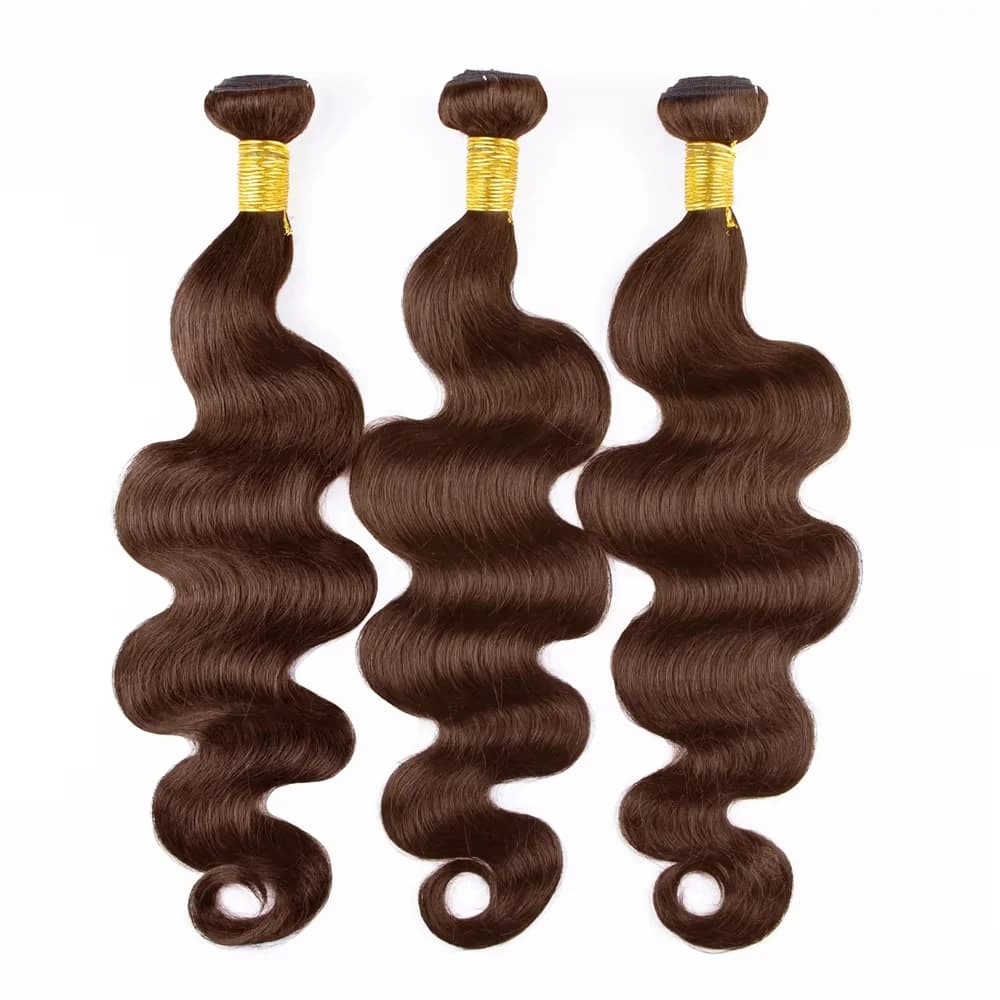 # 4 Bundles de Cheveux Humains Ondulés Brun Foncé 1/3 Pièces, Extensions de Cheveux Remy Brésiliens 