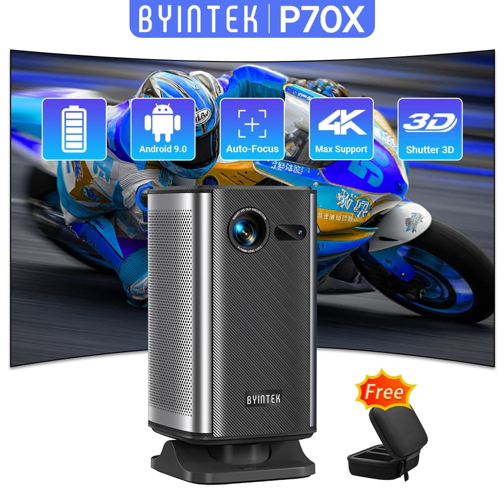 BYINTEK P70X Mini projecteur Portable avec batterie intégrée 4K Support 3D Wifi pour projecteurs de 