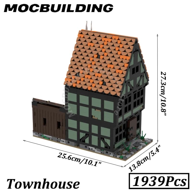 Maison de ville avec bâtiments médiévaux intérieurs, blocs de construction MOC, briques d'assemblage
