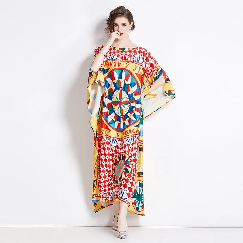 Robe bohème imprimée à motifs géométriques abstremberg pour femmes, robe maxi, col slash, manches ch