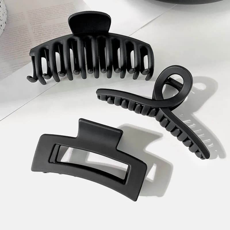 Pince à cheveux élégante noire géométrique en plastique pour femme, support de cheveux longs, pinces
