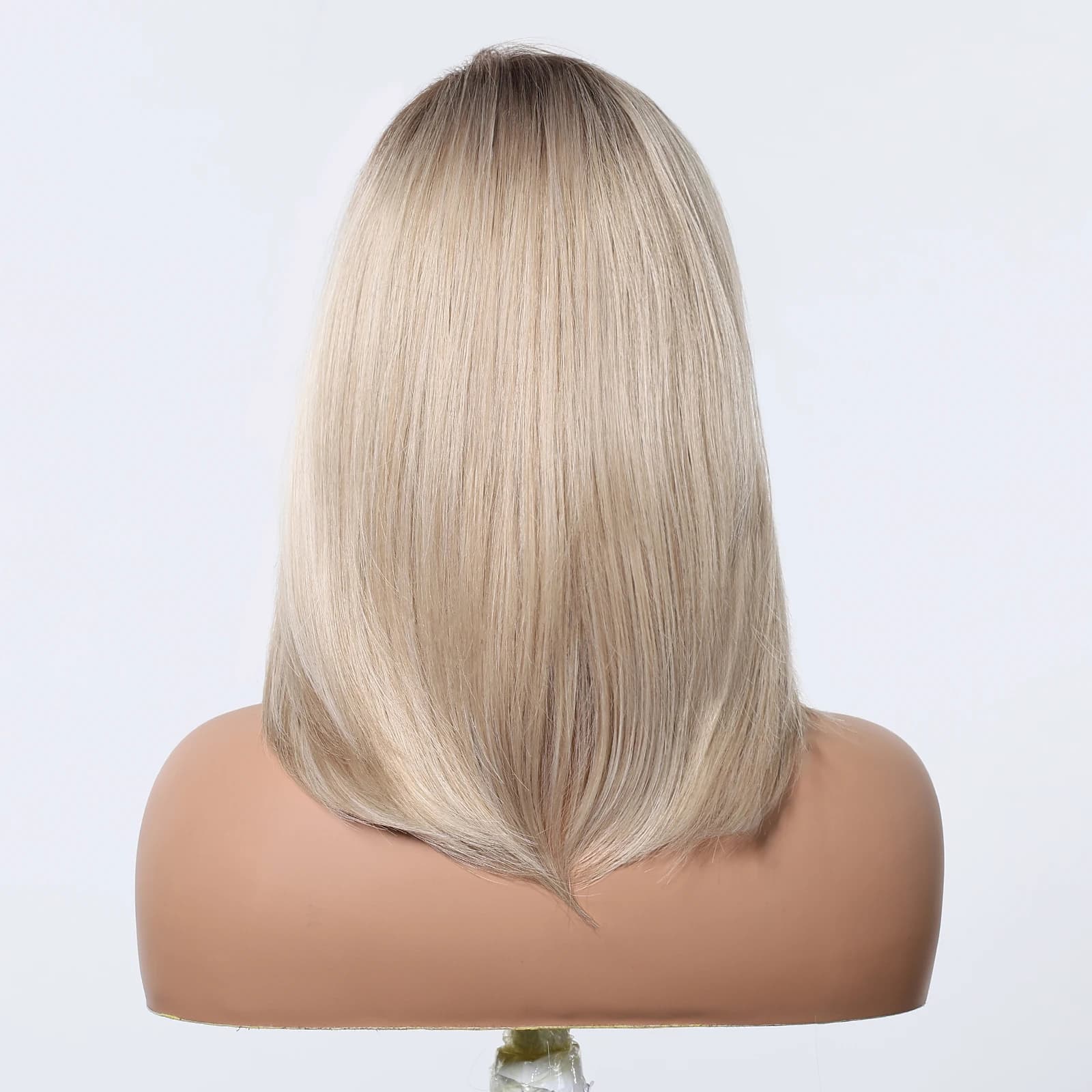 Perruques synthétiques lisses mixtes blondes platine, perruque mi-longue à racine foncée avec frange
