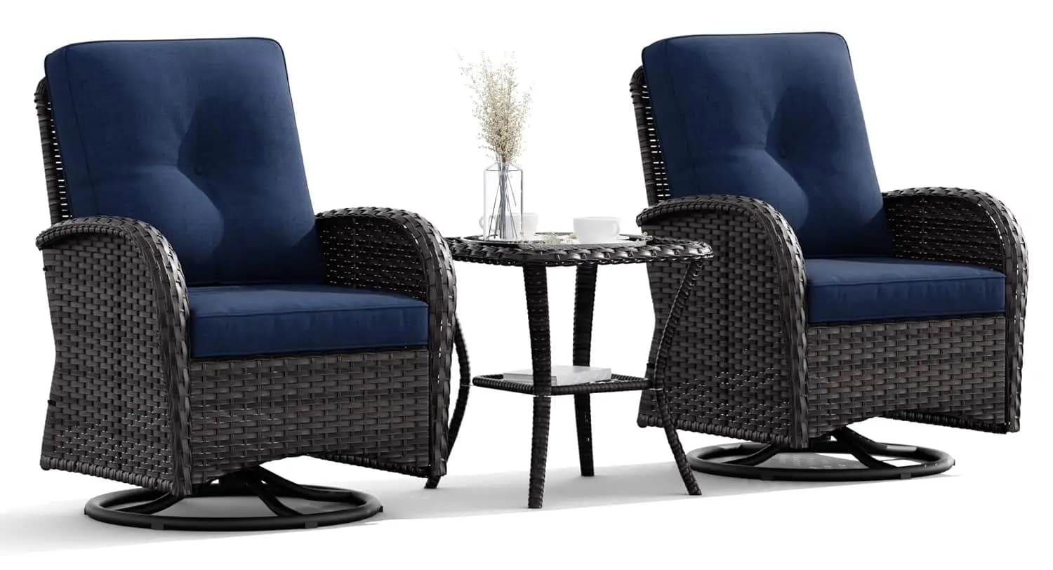 Fauteuils pivotants à bascule en osier pour patio - Ensemble de 2 fauteuils à bascule pivotants d'ex