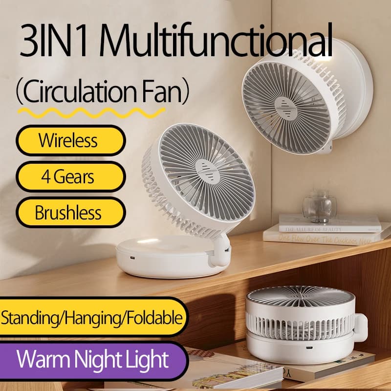 Petit ventilateur de bureau portable, aste, mural, pliable à 90 °, 4 vitesses, veilleuse chaude, 202