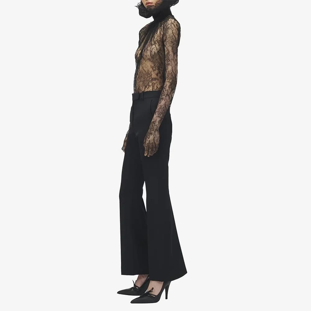 TWOTWINSTYLE Chemise chic en dentelle noire à empiècements pour femme, col rond, manches longues, am