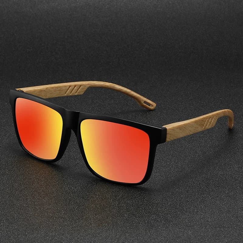 Lunettes de soleil carrées décontractées, Grain de bois, charnières à ressort, Protection UV400, uni