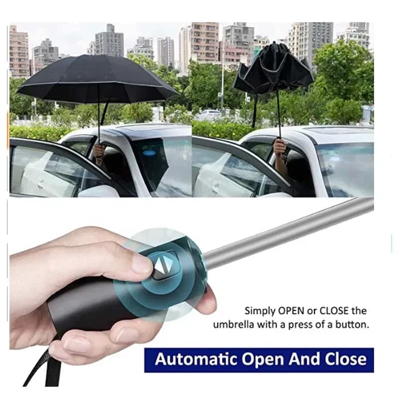 Parapluie pliant inversé entièrement automatique pour hommes et femmes, avec bande réfléchissante co