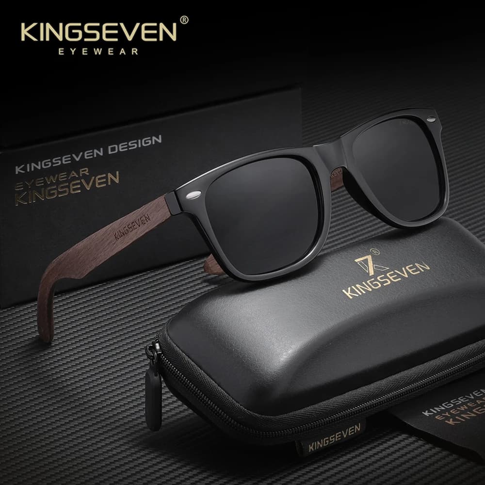KINGSEVEN – lunettes de soleil en bois de noyer faites à la main, verres polarisés UV400, pour femme