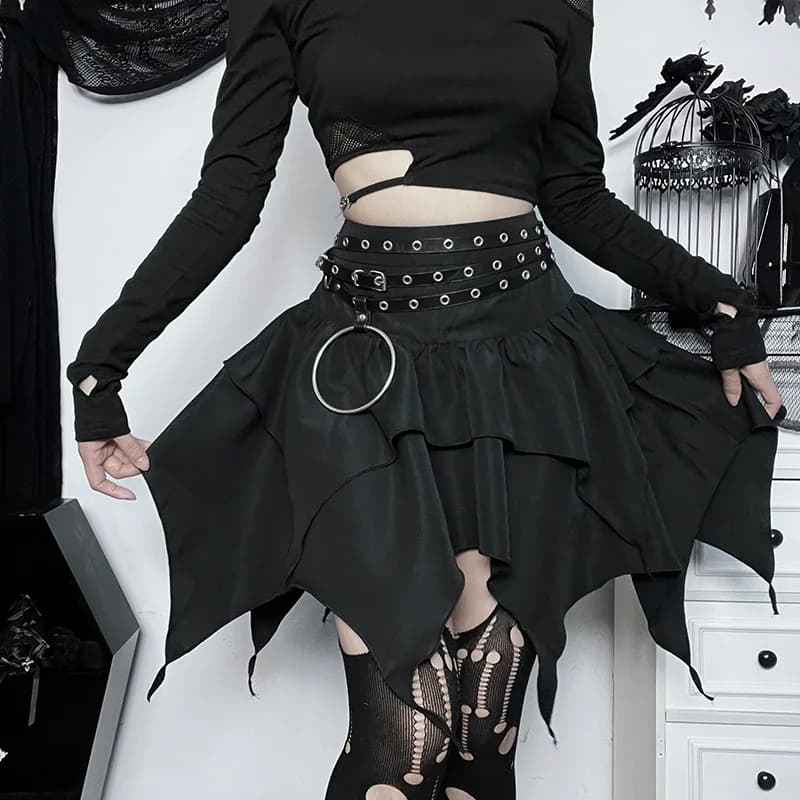Mini-jupe courte froncée à volants pour femmes, jupes irrégulières punk gothiques, robe de proximité