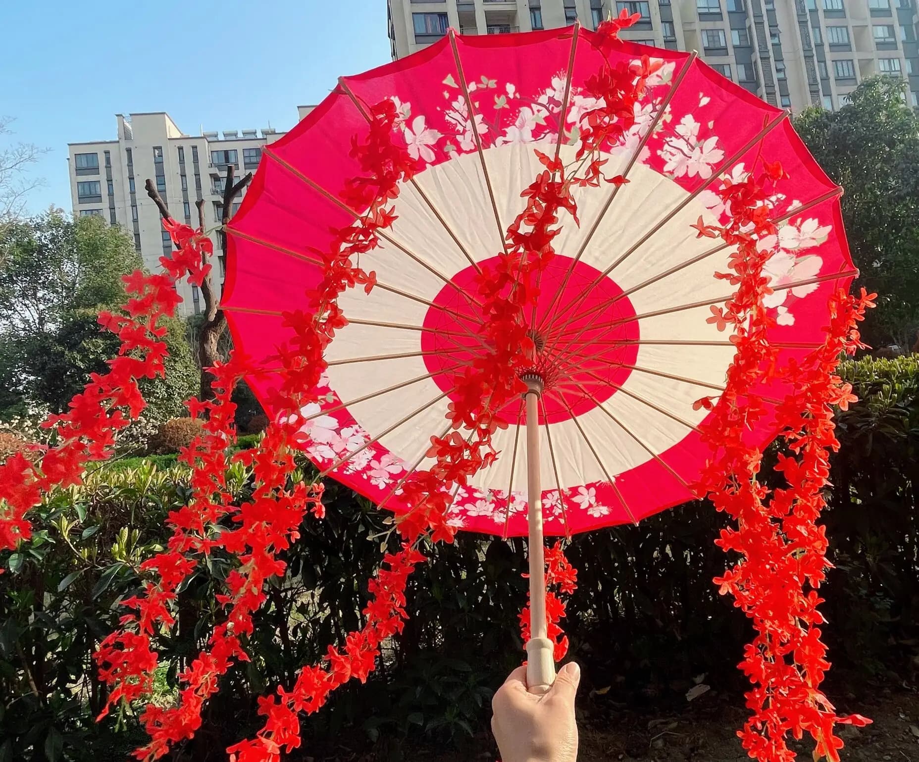 82CM 32 ''bleu ciel Hanfu Parasol fleurs imperméable voiture parapluie danse Cosplay japon Sakura pr