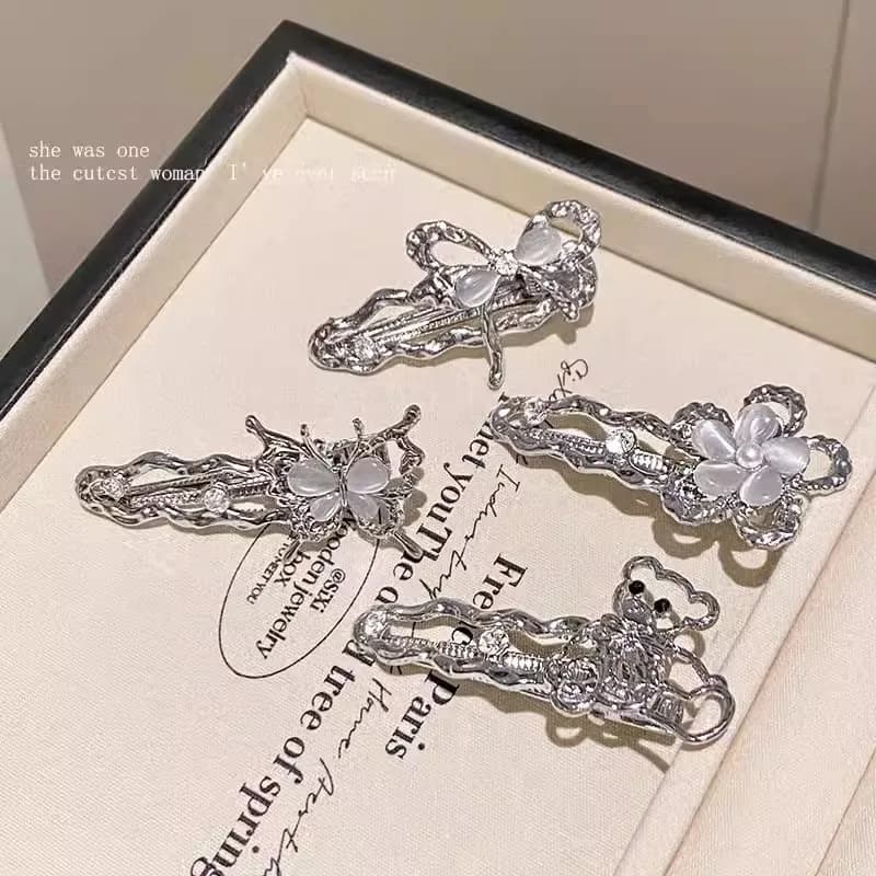Y2K – épingle à cheveux en métal liquide irrégulier, pinces à cheveux papillon en Zircon pour fille,