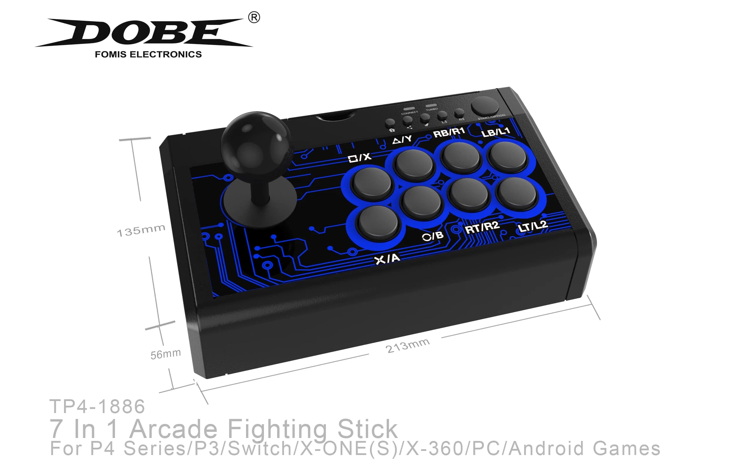 DOBE 7 In1 USB Arcade Fight Stick contrôleur de manette de combat de rue pour PS3/PS4/XBOX ONE/XOBX 