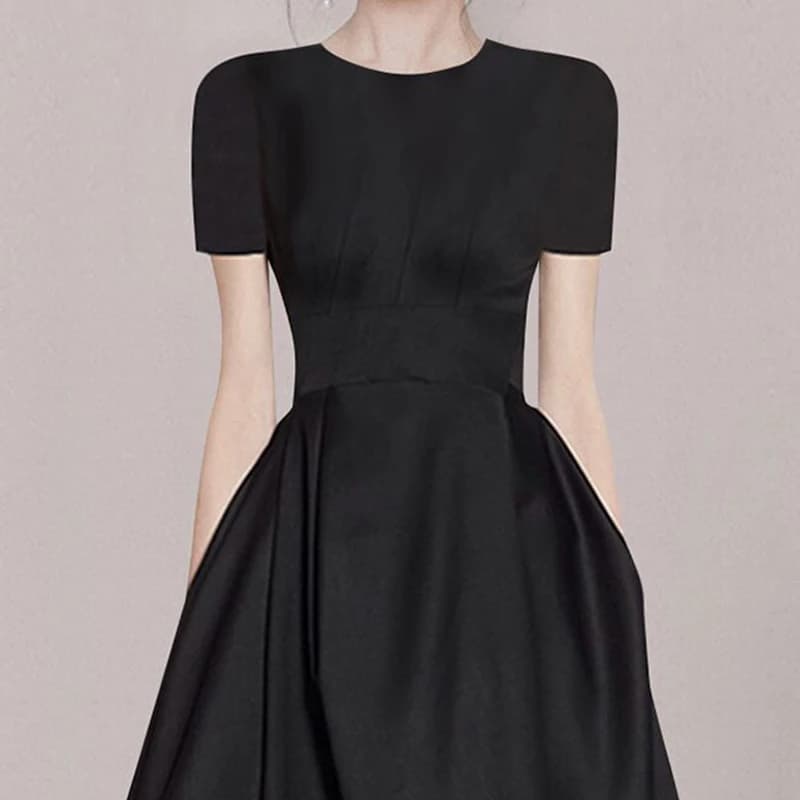 Robe de Rhnoire élégante pour femmes, col rond, manches courtes, taille fine, bureau pour dames, rob