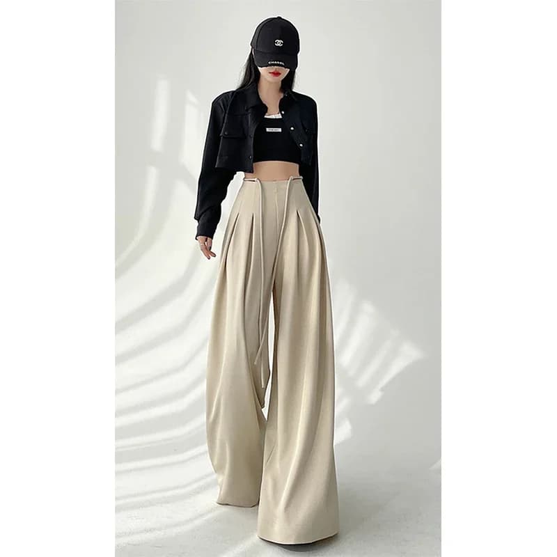 MEXZT Streetwear pantalon à jambes larges femmes coréen noir taille haute costume pantalon été mode 