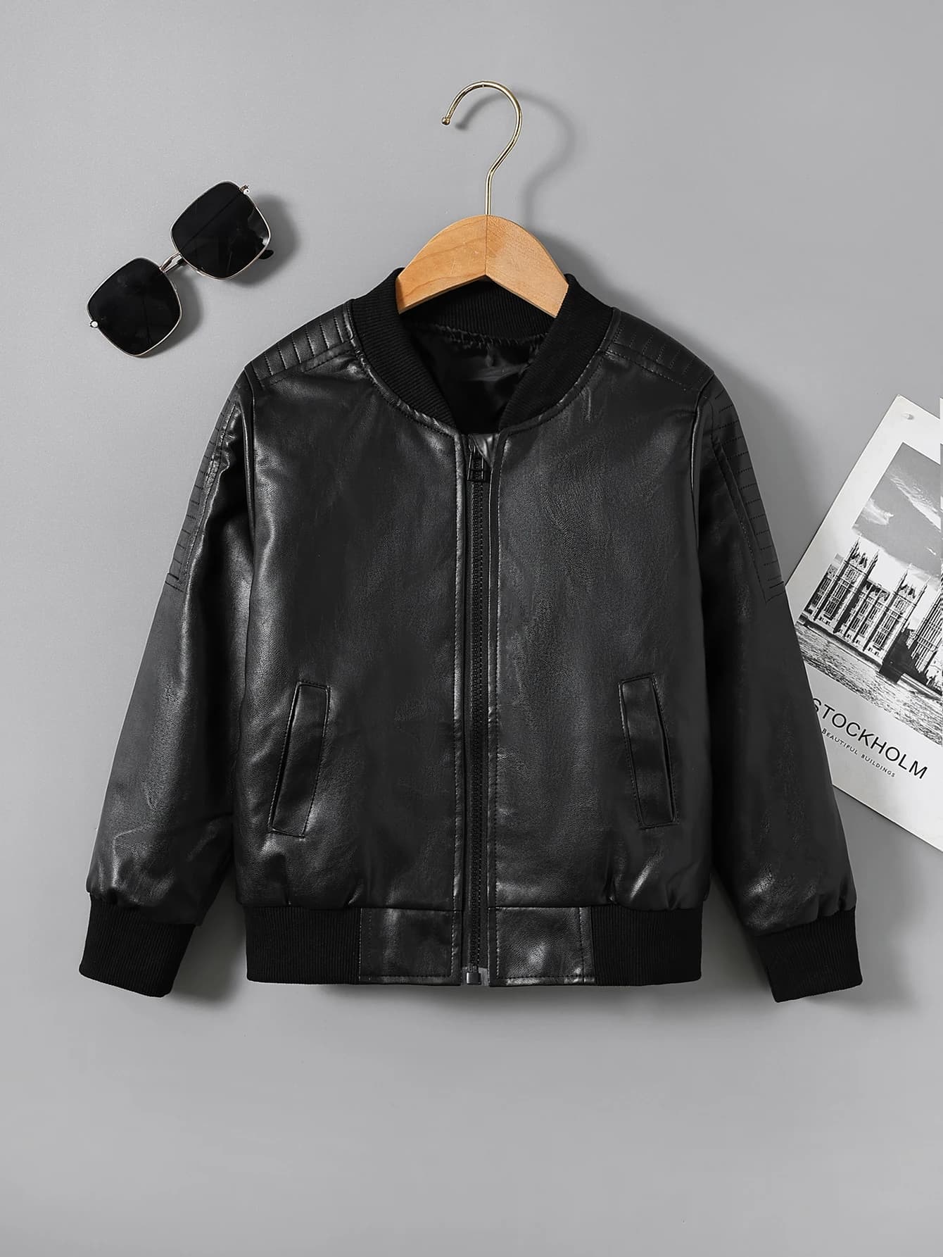 Vêtements pour enfants pour garçons, veste en cuir PU pour enfants plus âgés, veste de style moto d'