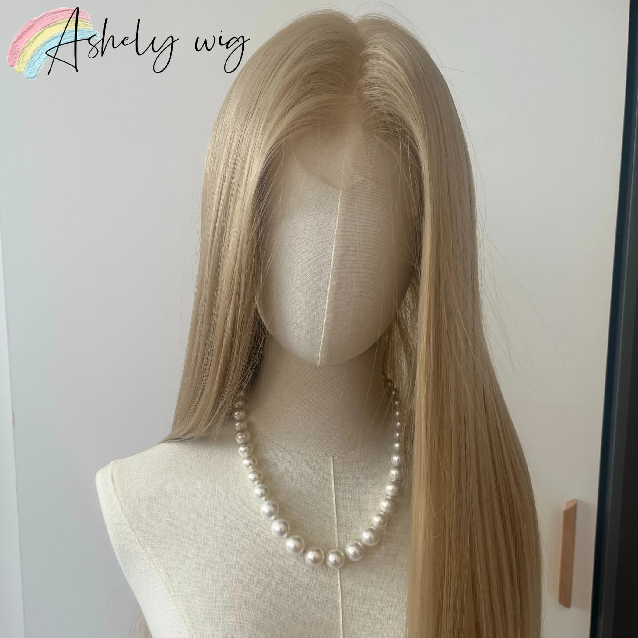 Ashely – perruque Lace Front Wig synthétique lisse et longue, blond platine, 26 pouces, 13x4, Fibers