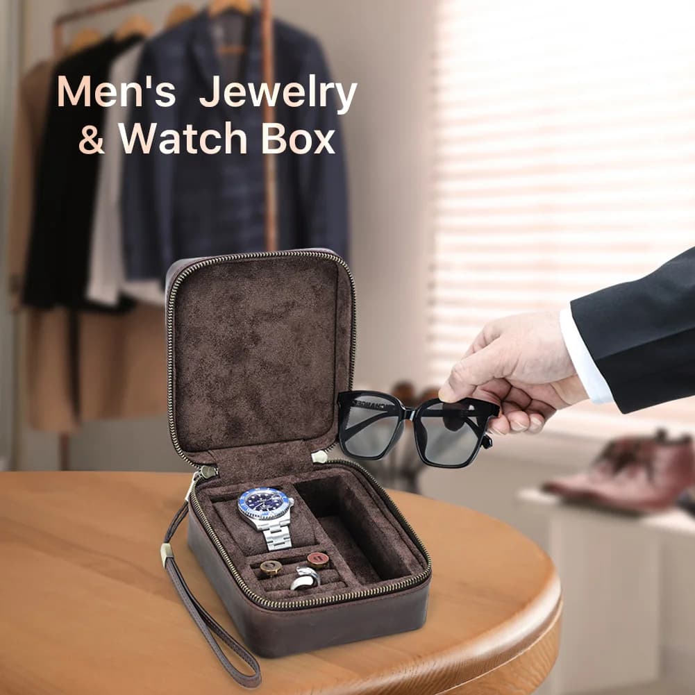 Étui de montre de luxe en cuir véritable, boîte à bijoux pour lunettes de soleil, montres portables 