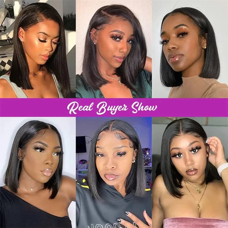 Perruque courte bob 13x6 HD Lace Frontal, lisse comme un bâton, sans colle, pré-coupée, avec closure