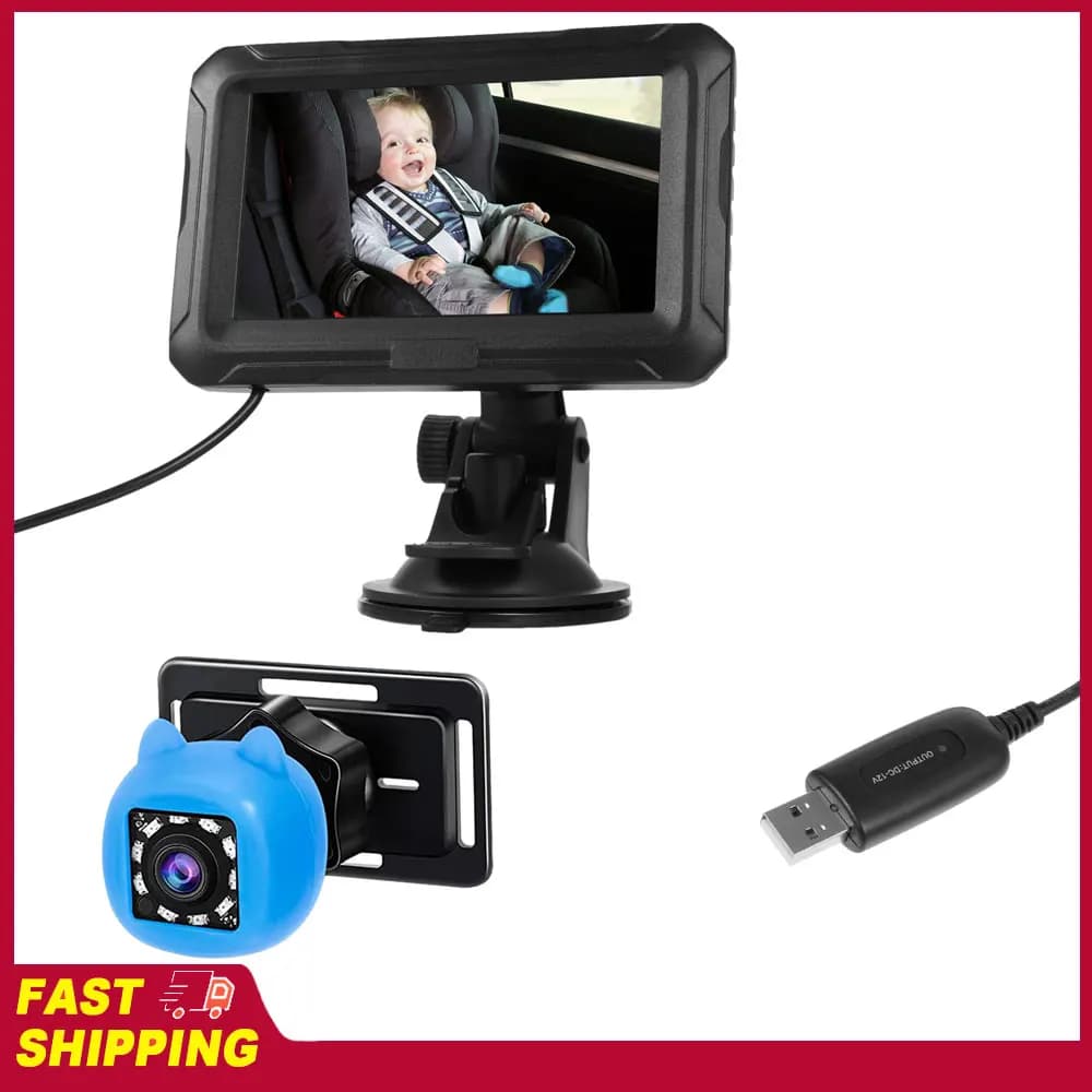 Miroir de voiture pour bébé avec moniteur 1080P et caméra, prise USB, caméra pour bébé 4,3 pouces av